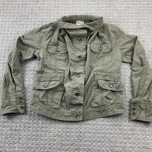 Eddie Bauer Rip Stop Khaki Light Jacket Women Small S Brown Button Up Cowl Neck